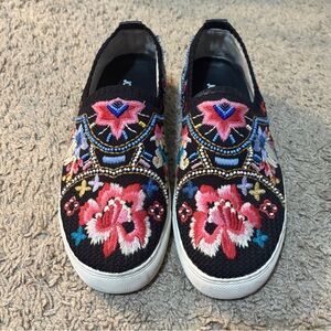 Johnny Was Black and Multicolor festival Embroidered Sneakers